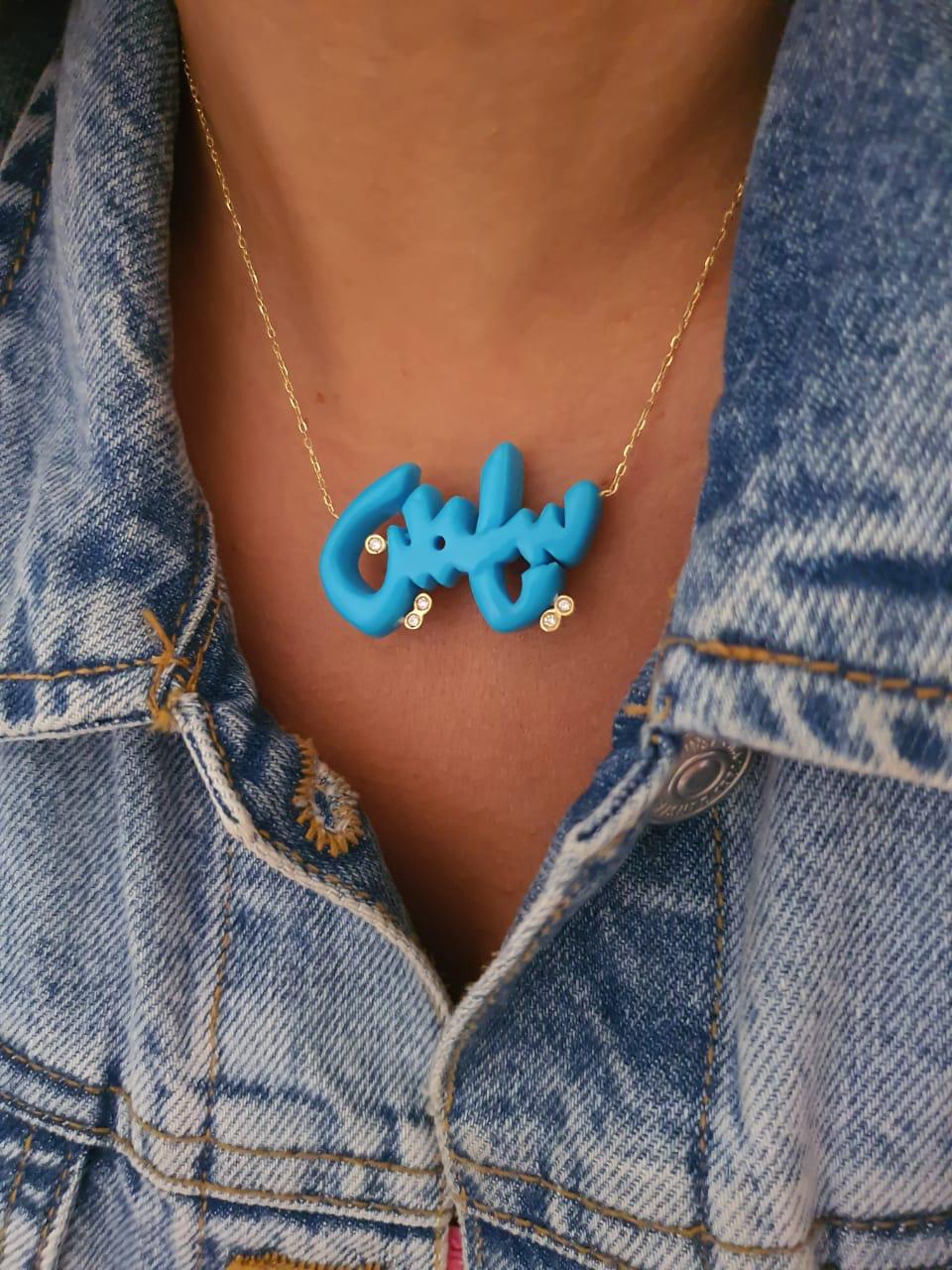 Gold Resin Name with One Dot Diamond 💎