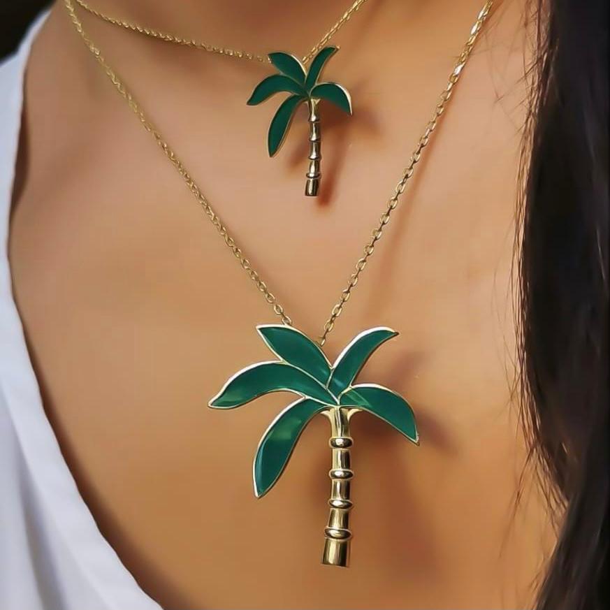 Palm Gold with Italian Enamel Necklace, Medium Size