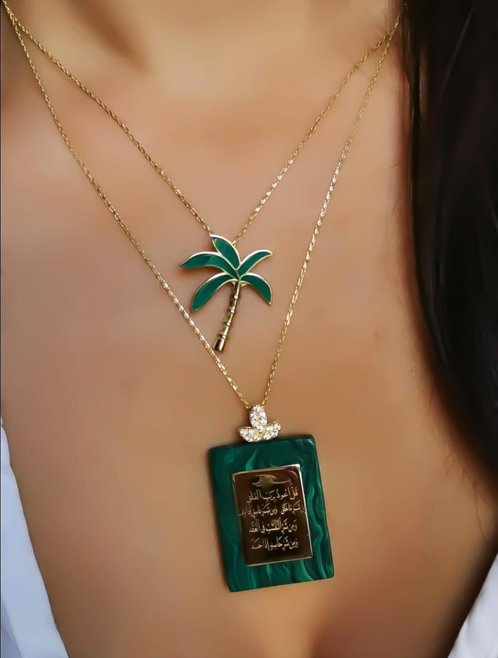 Palm Gold with Italian Enamel Necklace, Medium Size