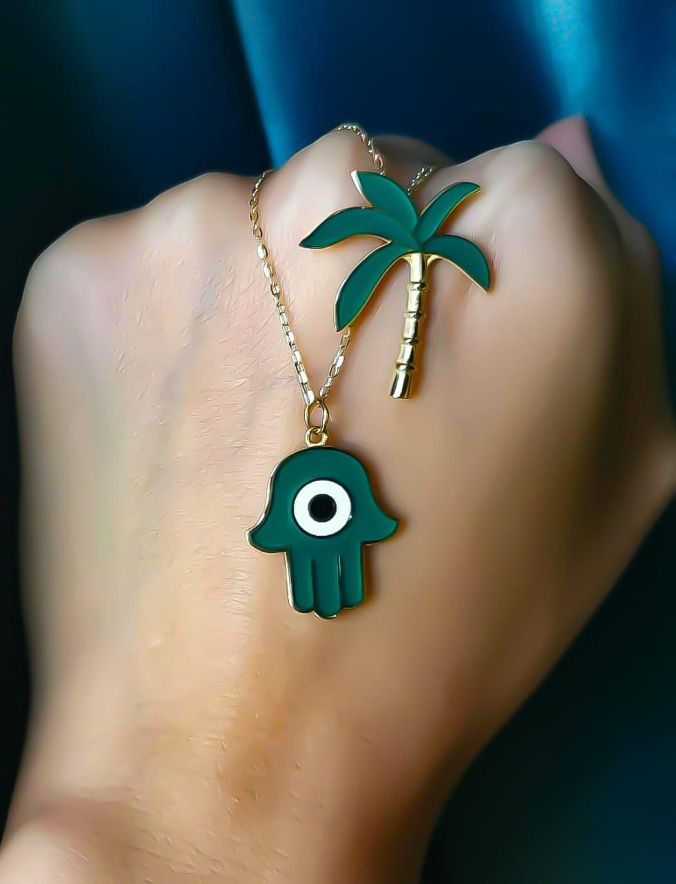 Palm Gold with Italian Enamel Necklace, Medium Size