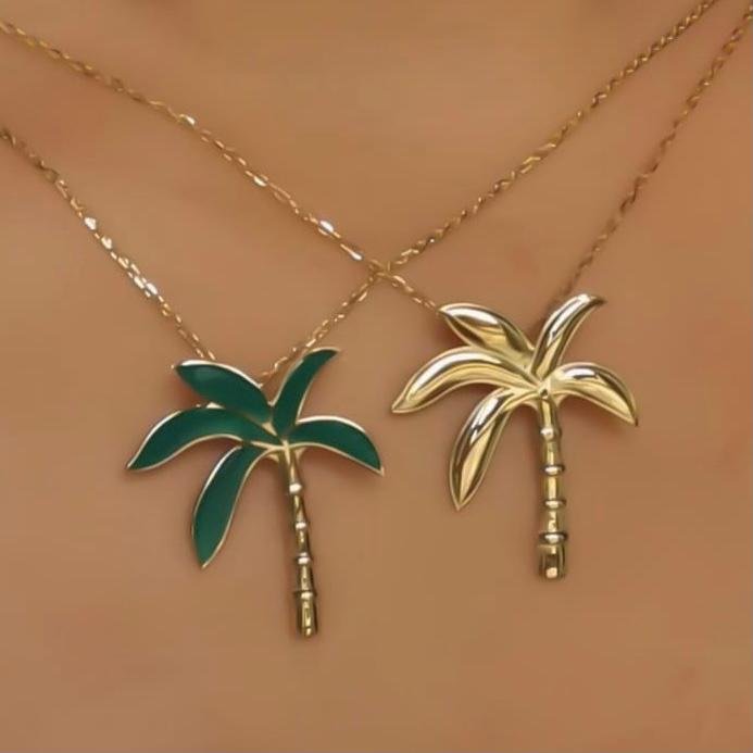 Palm Gold with Italian Enamel Necklace, Medium Size
