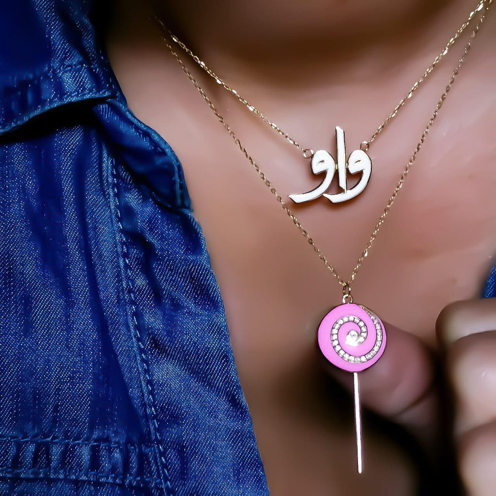 Gold Name with Italian Enamel Necklace