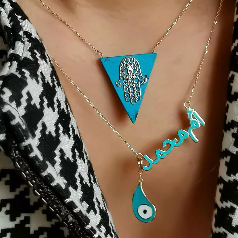 Gold Name with Italian Enamel Necklace