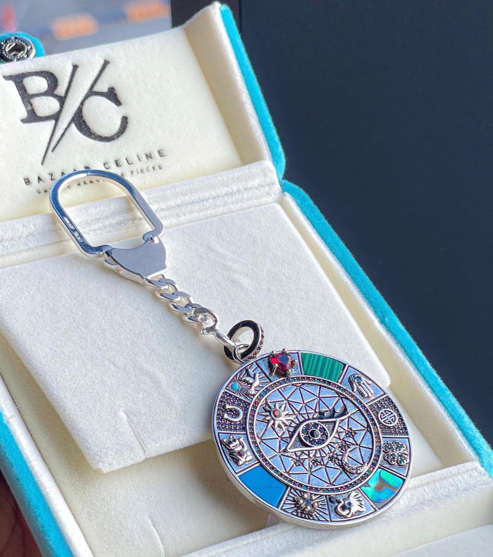 Keychain  Italian Silver With Natural Stone