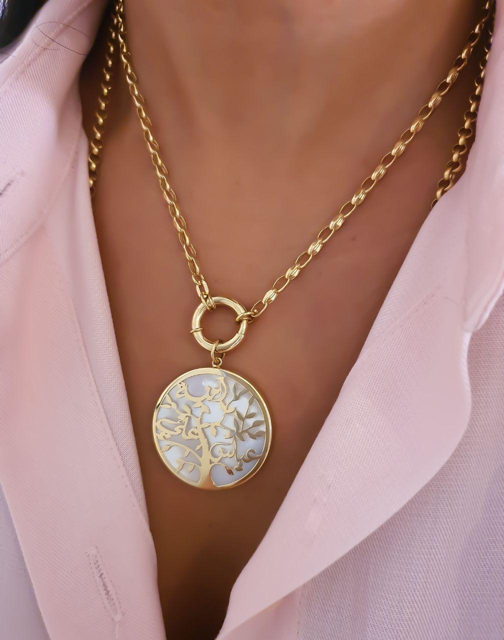 Gold Tree Family Design with Mother of Pearl Necklace