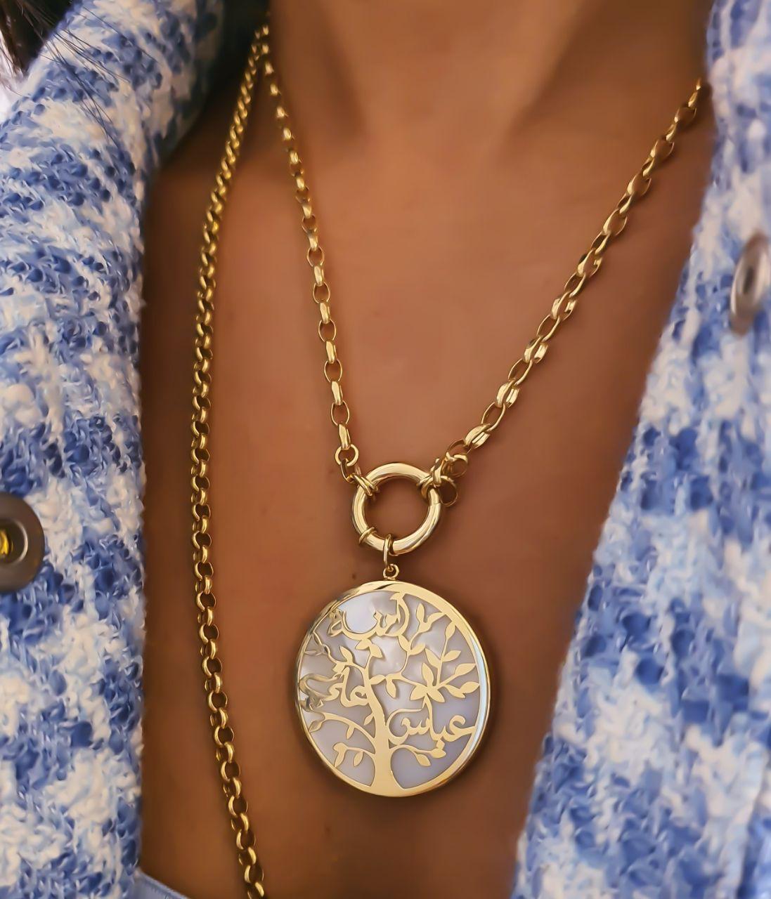 Gold Tree Family Design with Mother of Pearl Necklace