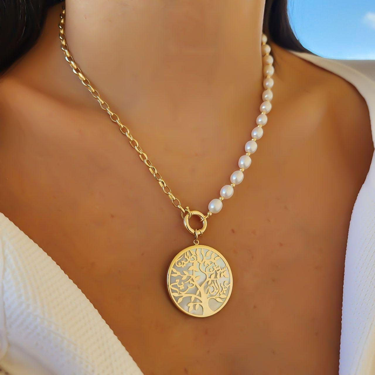 Gold Tree Family Design with Mother of Pearl Necklace