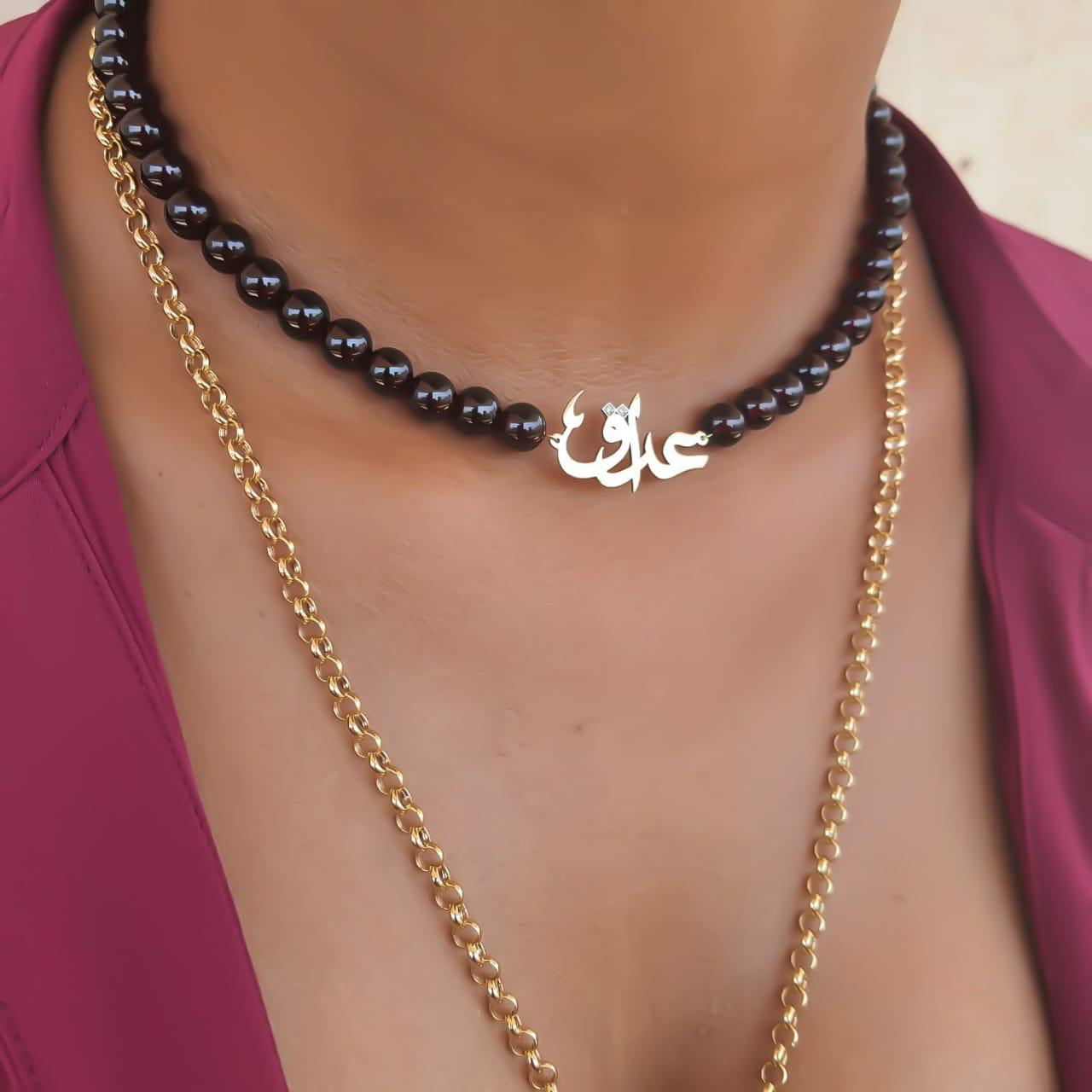 Gold (عراق) Design With Garnet Stone Necklace
