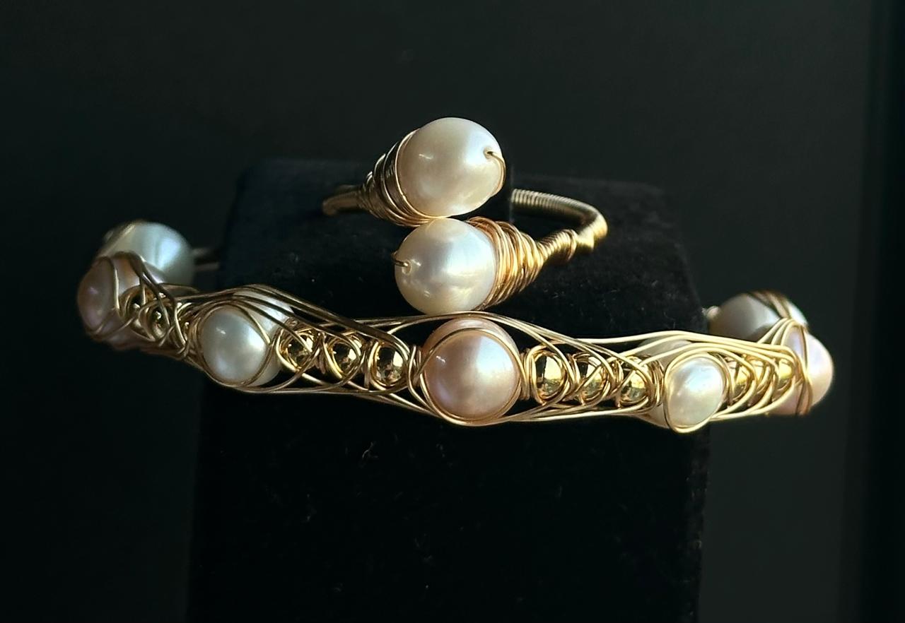 Natural Pearl Gold Plated Bracelet with Ring