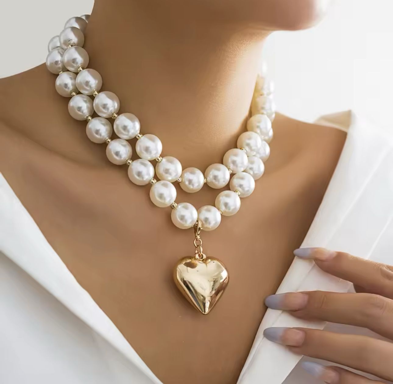 Natural Pearl With Heart 🤍Design Necklace