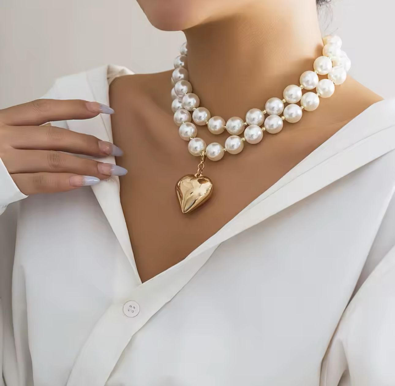 Natural Pearl With Heart 🤍Design Necklace