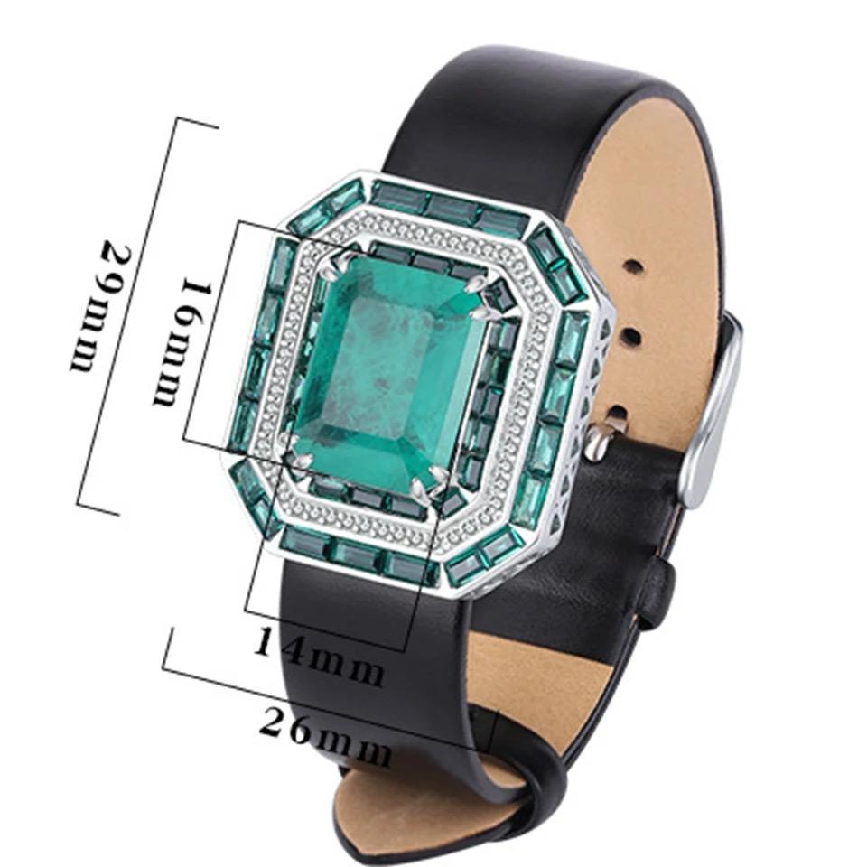 Emerald Natural Stone With Italian Silver and Leather Design Bracelet