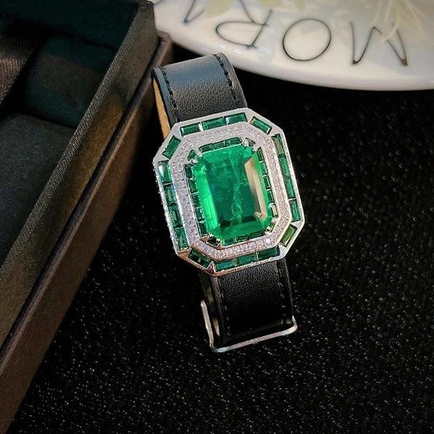 Emerald Natural Stone With Italian Silver and Leather Design Bracelet