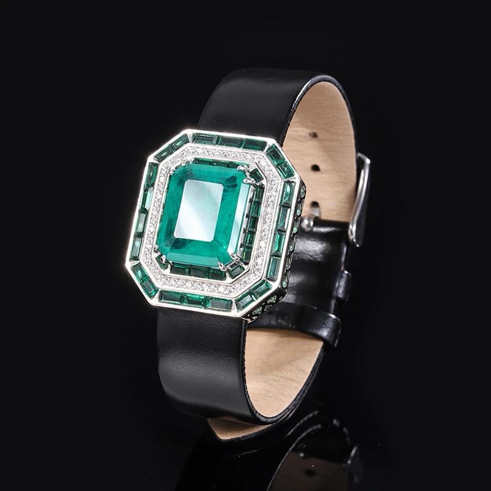 Emerald Natural Stone With Italian Silver and Leather Design Bracelet