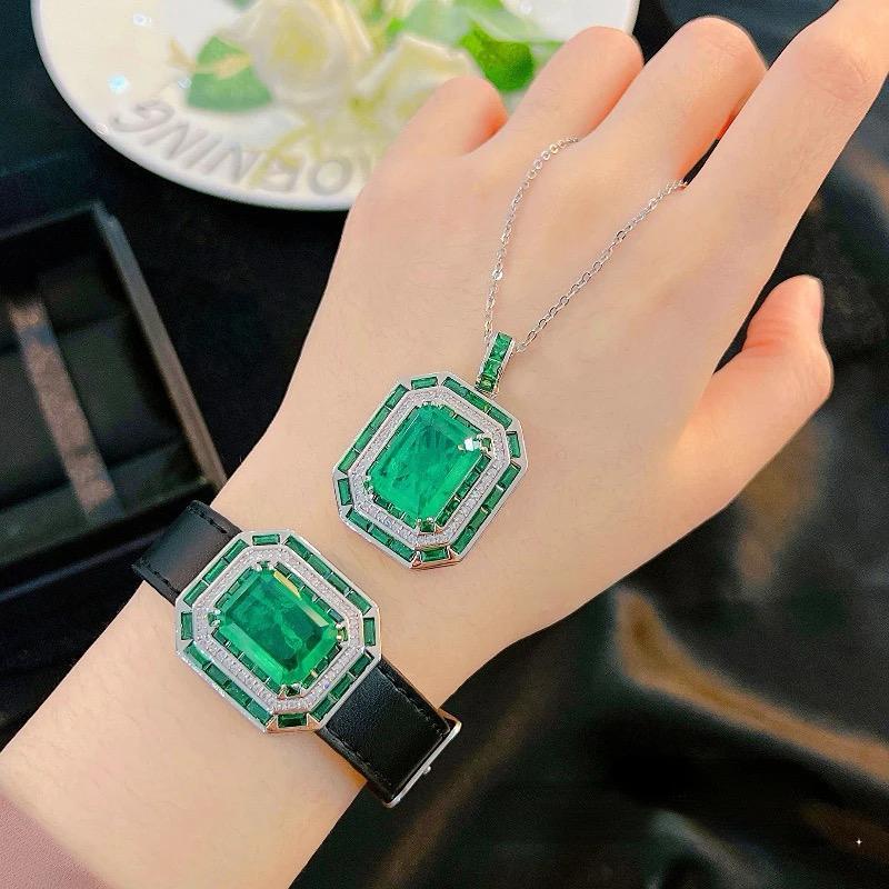 Emerald Natural Stone With Italian Silver and Leather Design Bracelet
