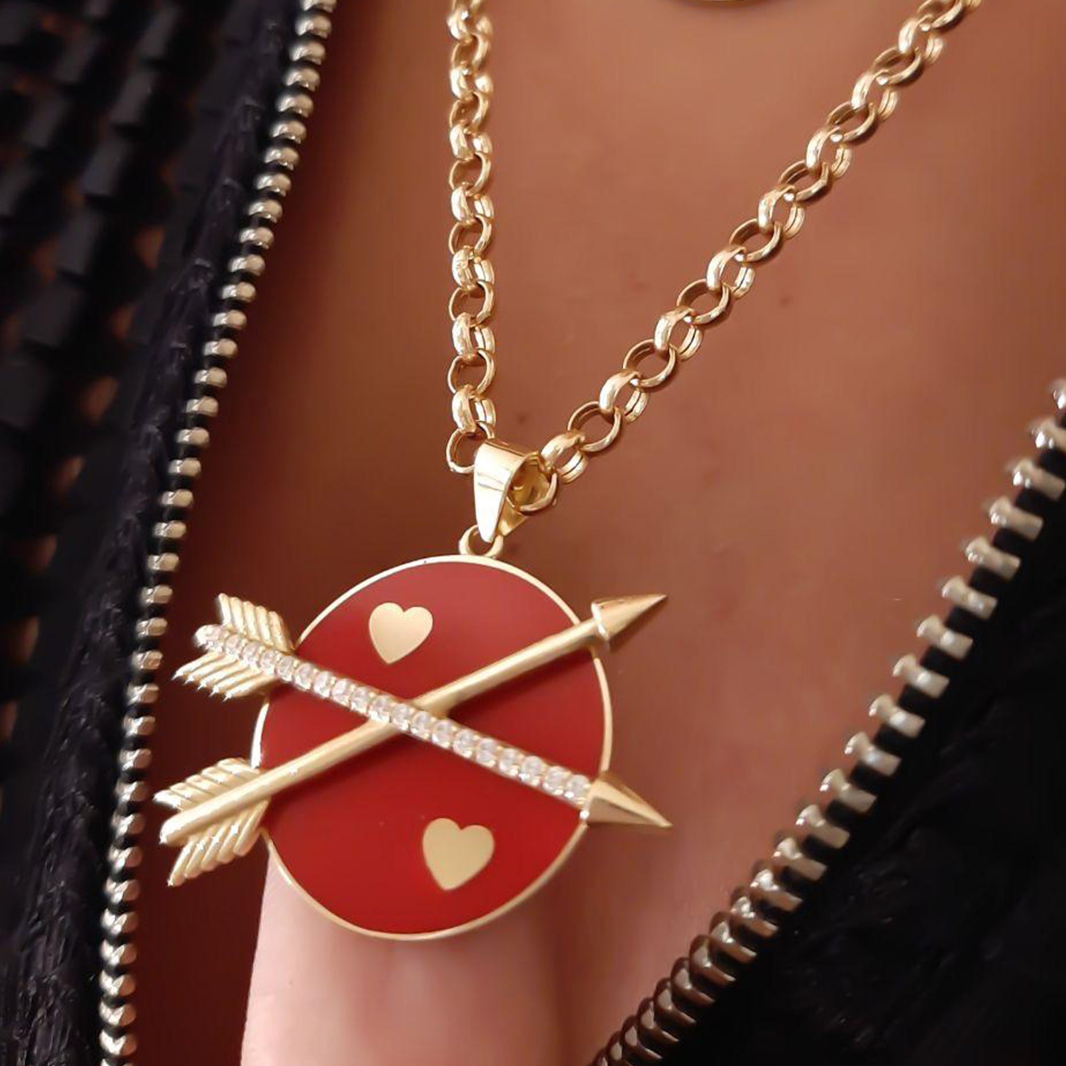 Gold Love Arrow with Italian Enamel Necklace