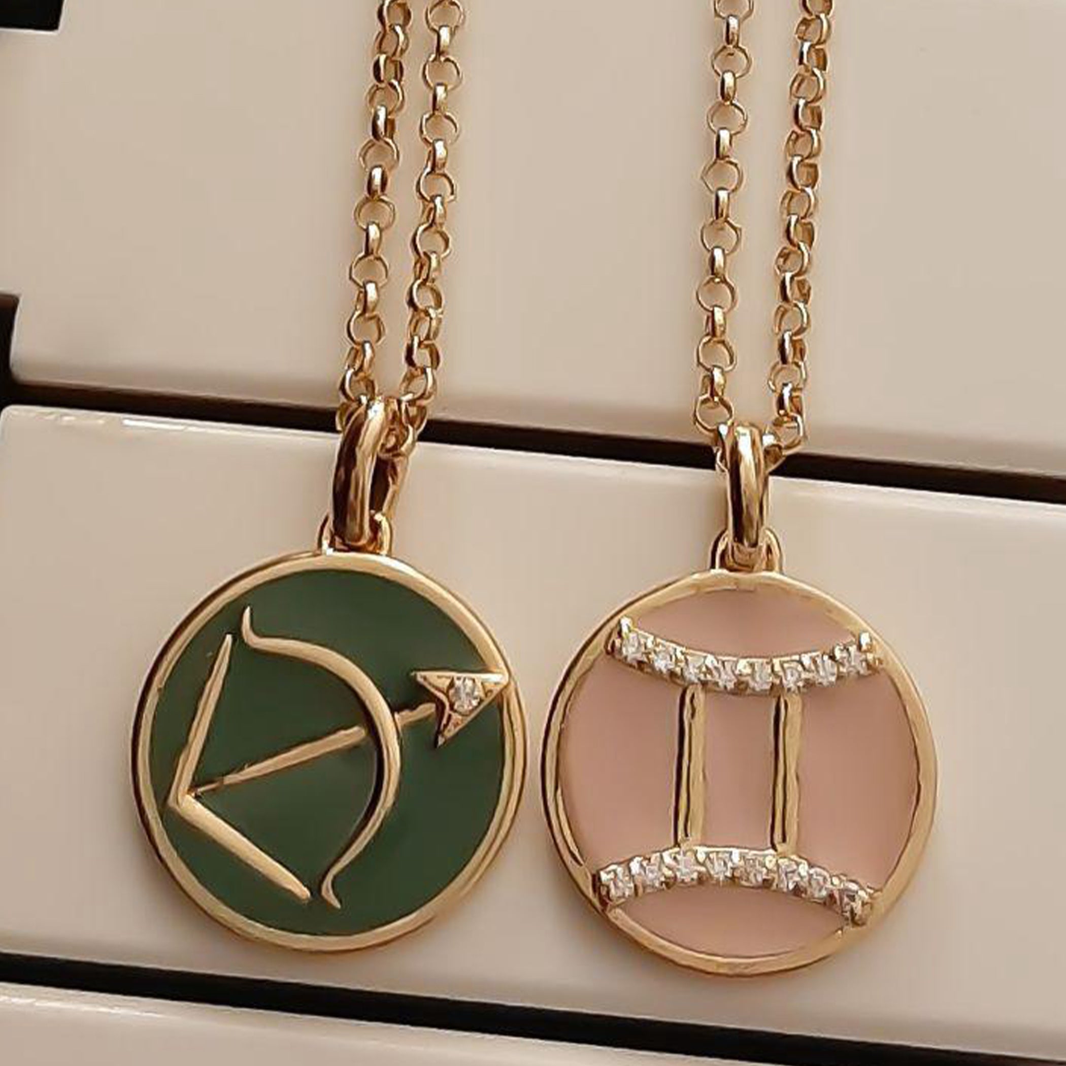 Gold Zodiac sign Design with Italian Enamel Necklace