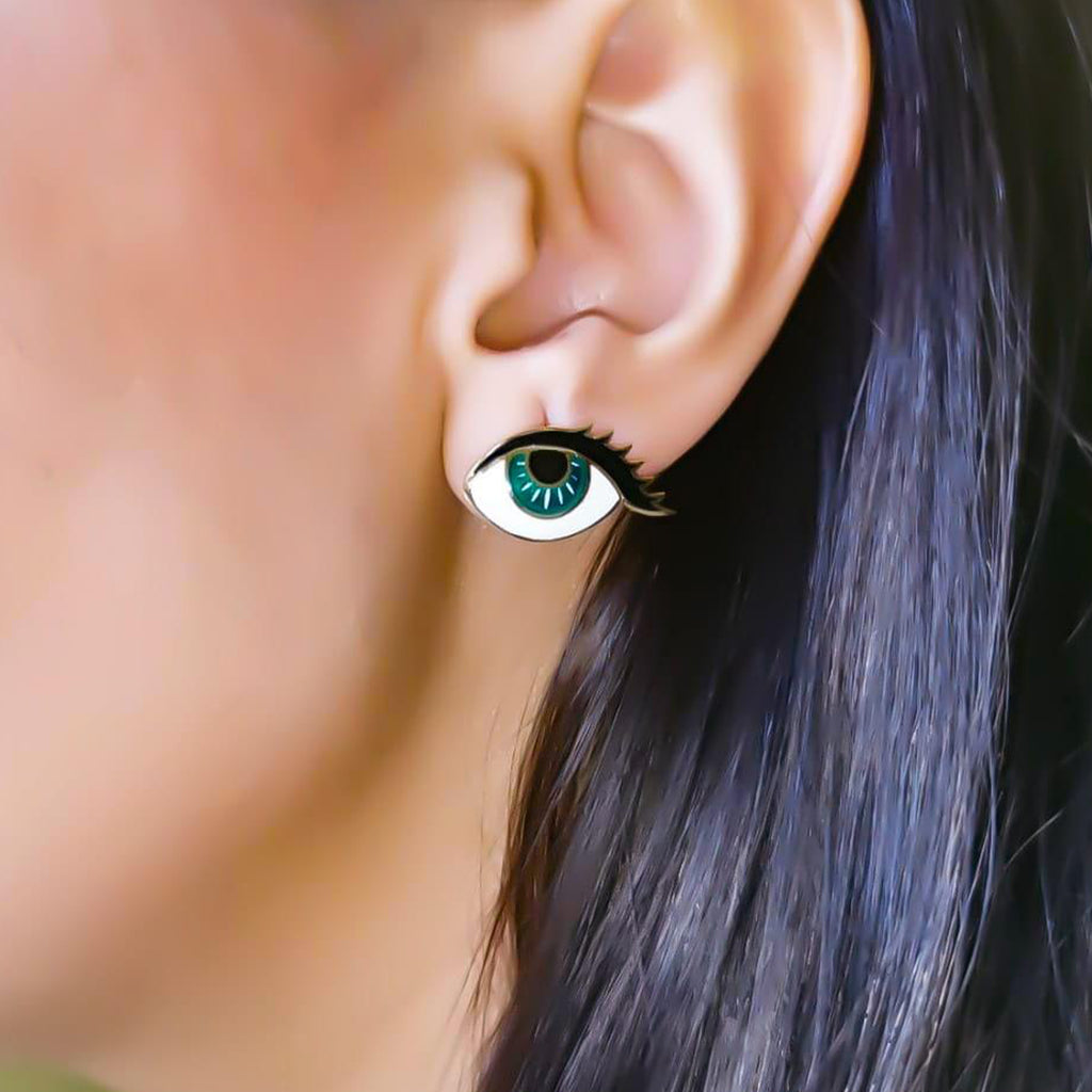 Gold “Wishing Eye” Design With Italian Enamel Earring