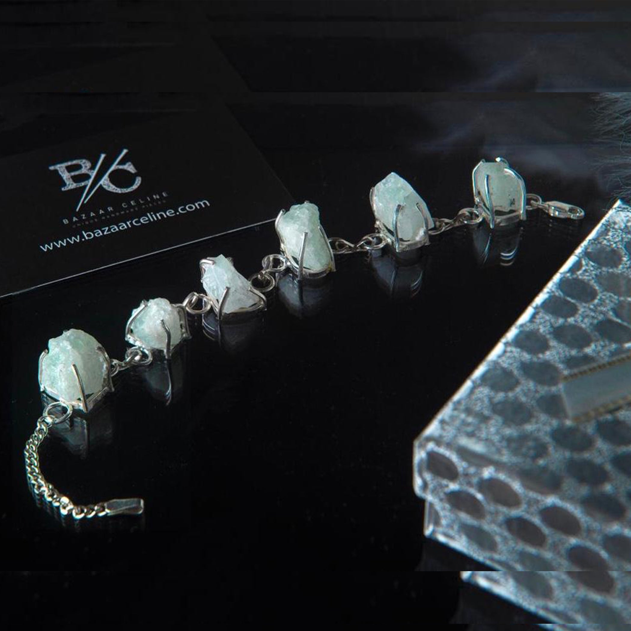 Aquamarine Stone Silver Design Bracelet