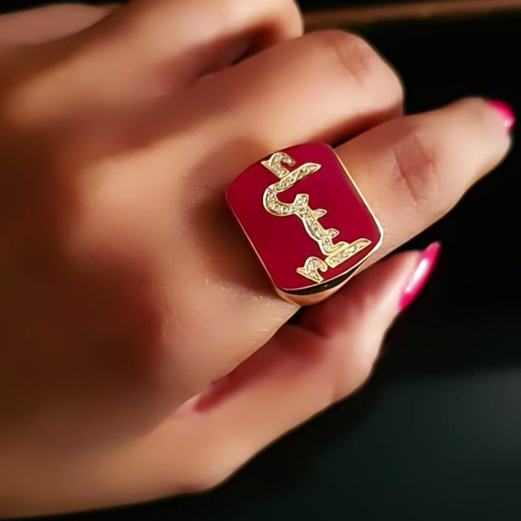 Gold Name with Italian Enamel Design Ring