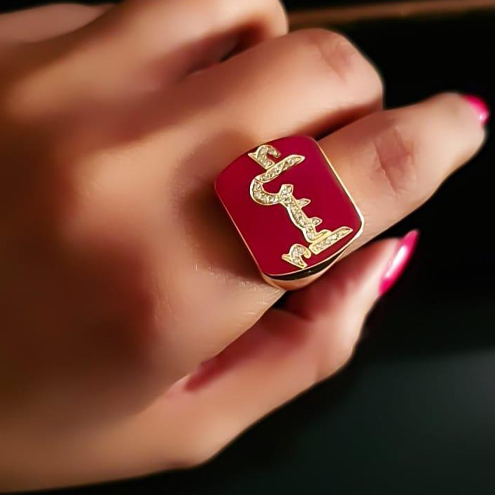 Gold Name with Italian Enamel Design Ring