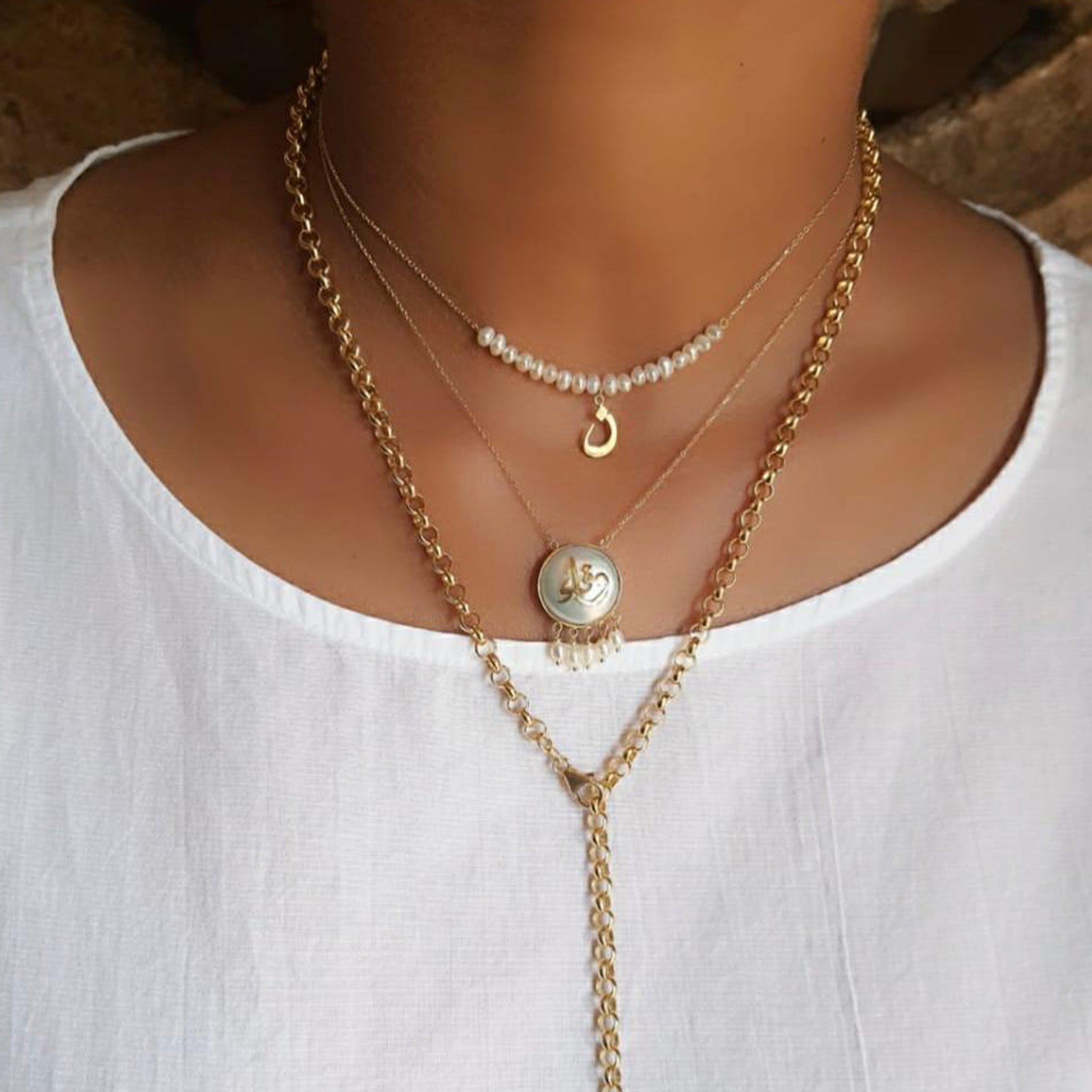 Gold Letter With Natural Pearl Necklace