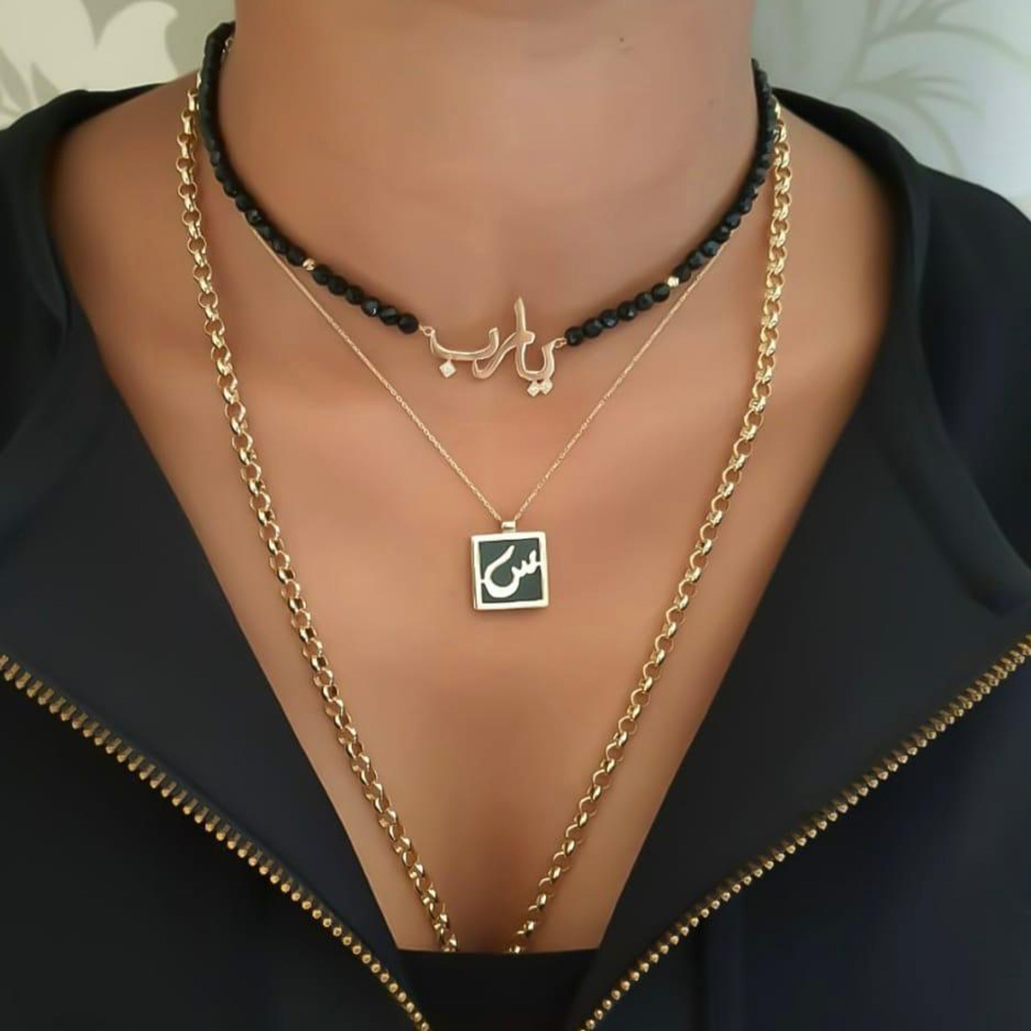 Gold Name Design with Black Onyx Stone Necklace