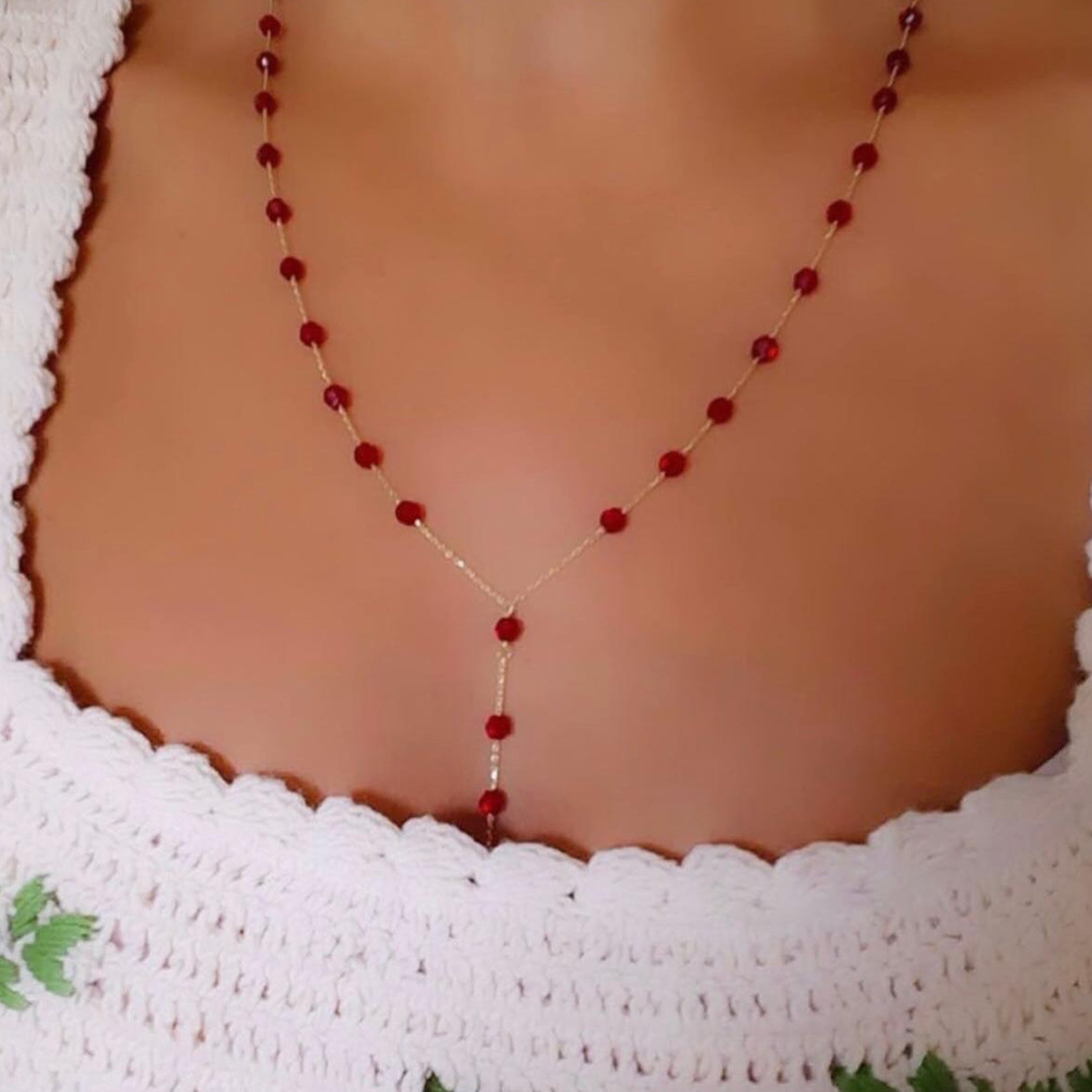 Gold Ruby Stone Necklace