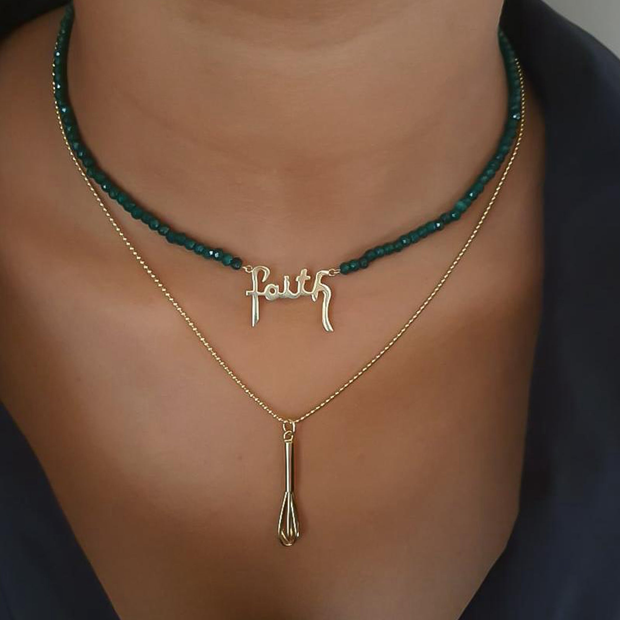 Gold Name Design with Emerald Stone Necklace