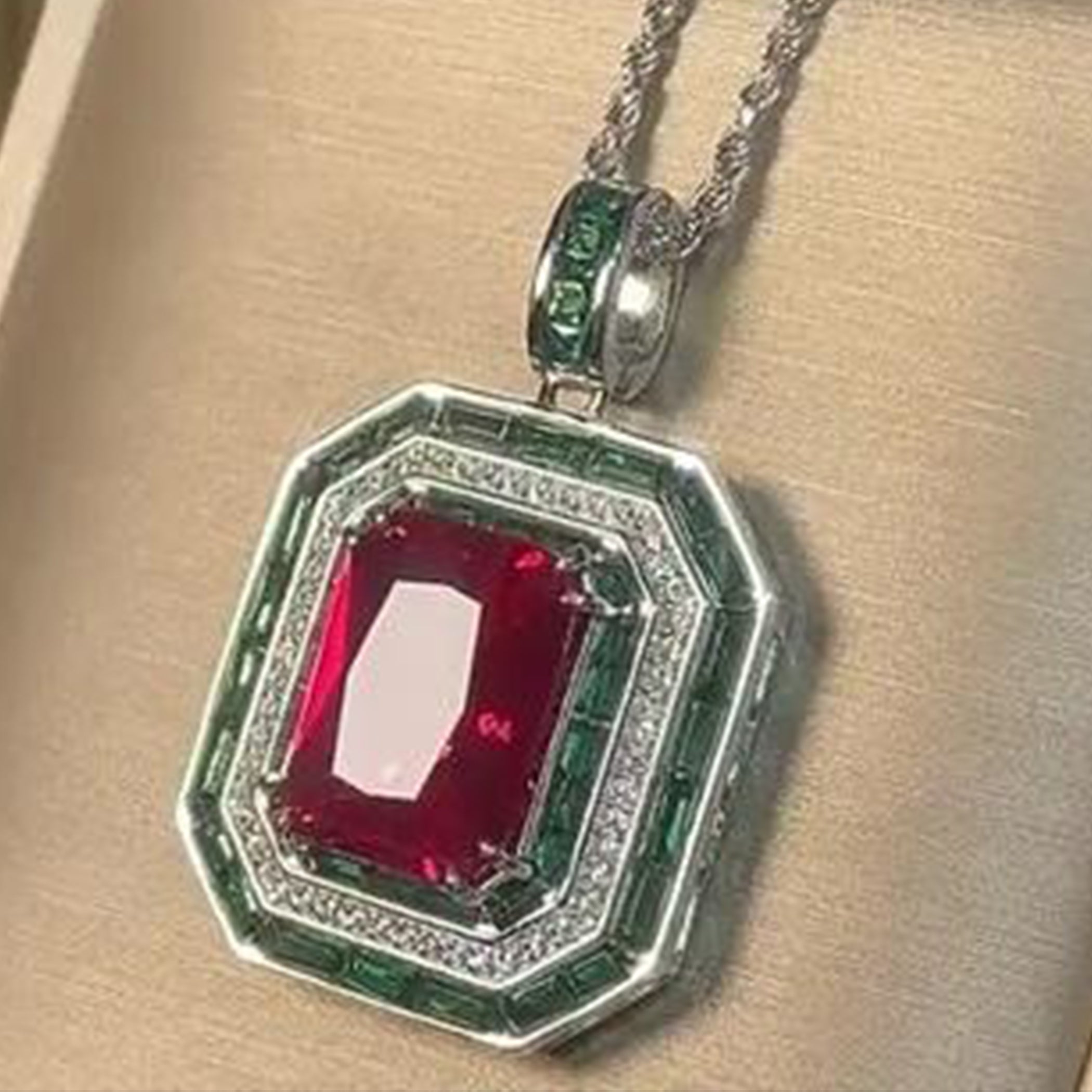 Ruby Natural Stone with Italian Silver Necklace