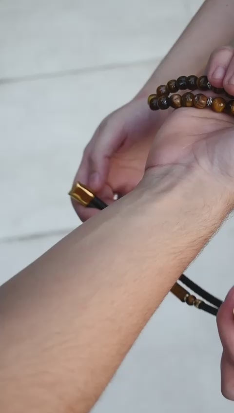 Natural Tiger Eye’s Stone Masbaha with Italian Silver Name Design ‎